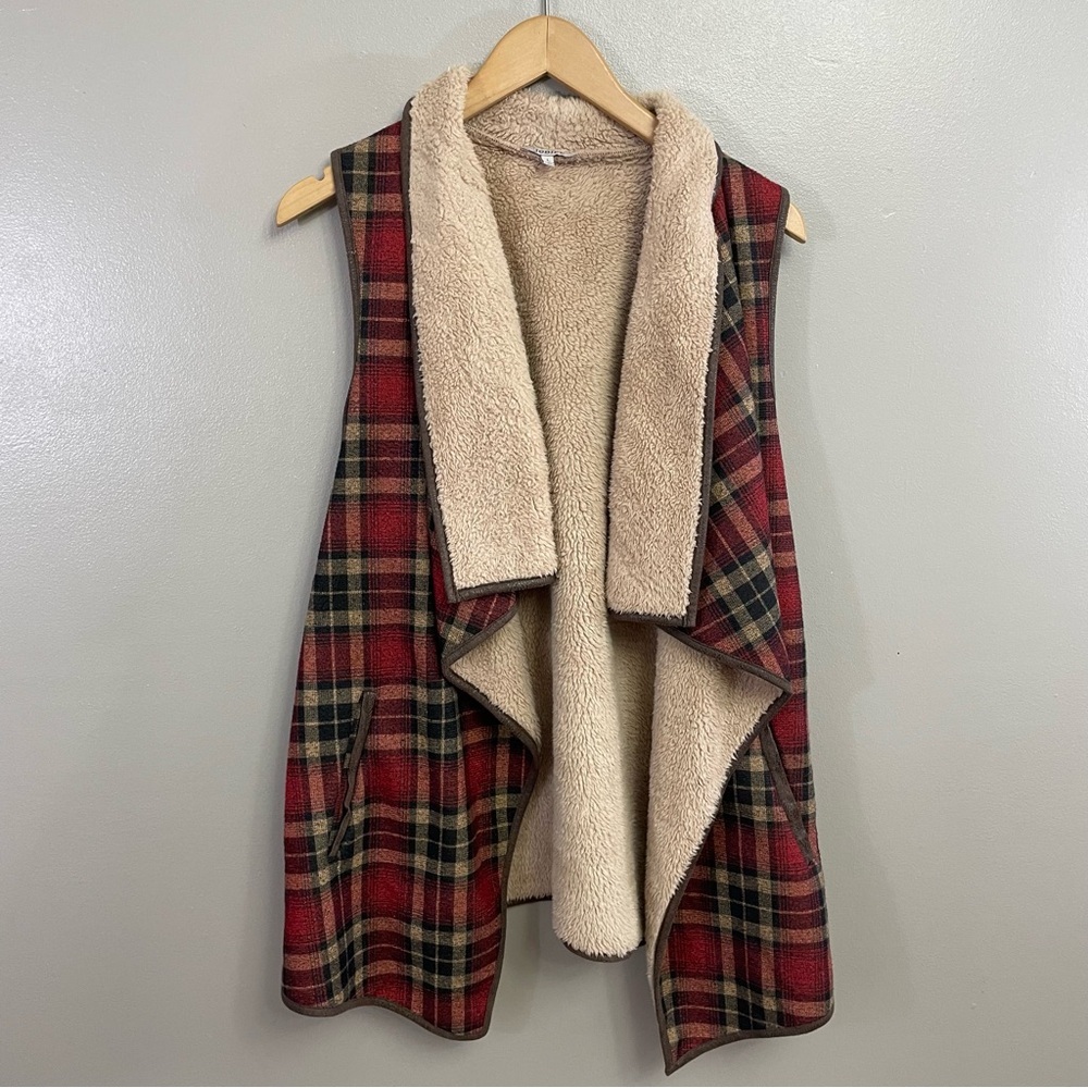 Jodifl women’s Plaid Sherpa-Lined Vest Size Large fall cozy warm